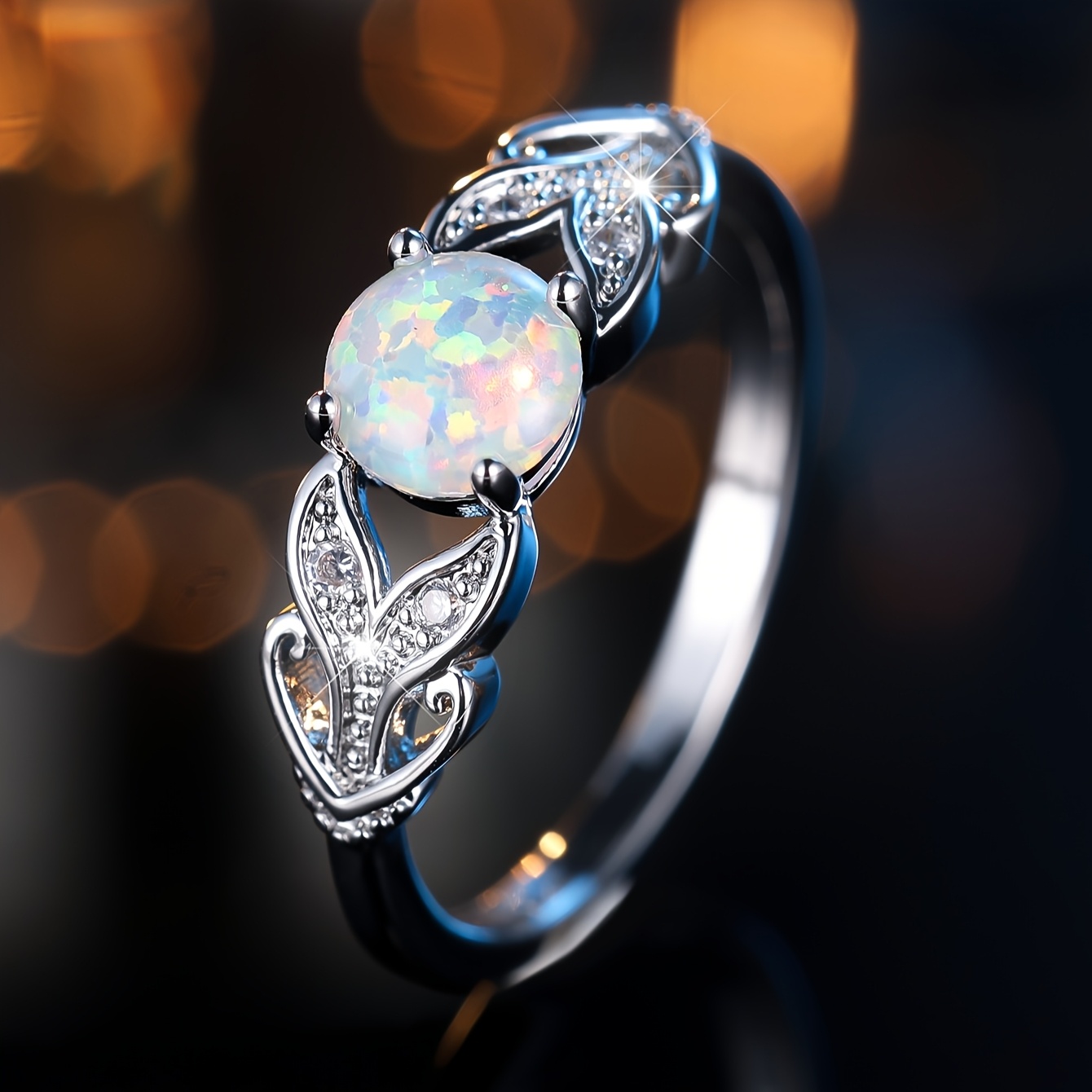 Women's Blingbling Elegant Four-Prong Synthetic Opal Ring